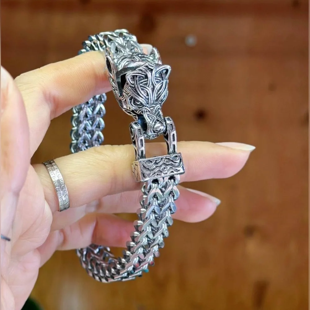 New 201 Stainless Steel Wolf Head Bracelet for Men